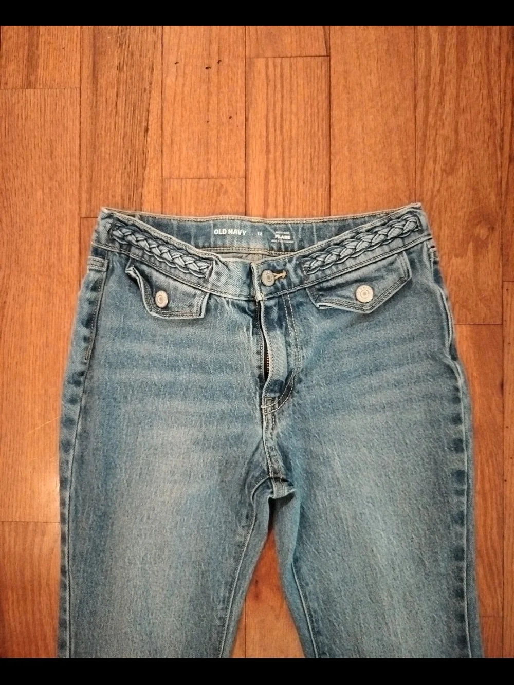 Old Navy Women's Light Blue High-Rise Jeans with Braided Waist